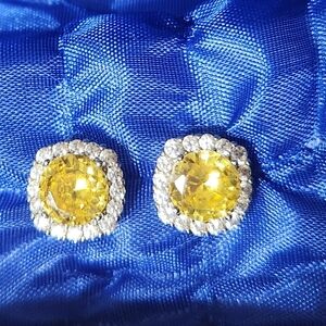 Sterling Silver 925 Sparkling Yellow stone Zirconia Earrings